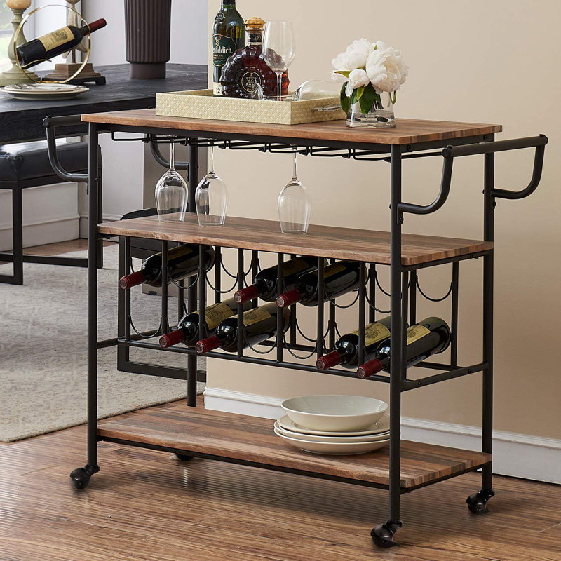 17 Stories Industrial Bar Cart With Wine Rack And Glass Holder Mobile